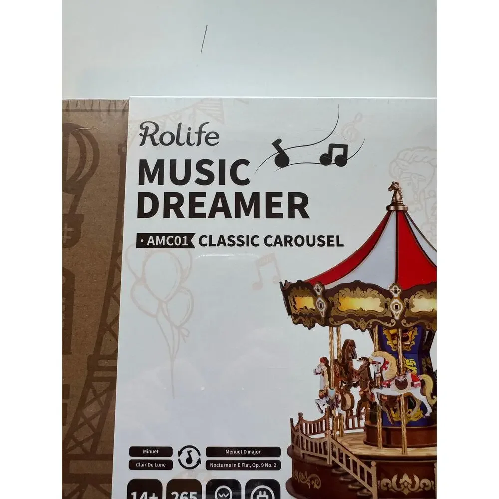 Rolife Music Dreamer Classic Carousel AMC01 265pc LED Wooden Building Kit 14+